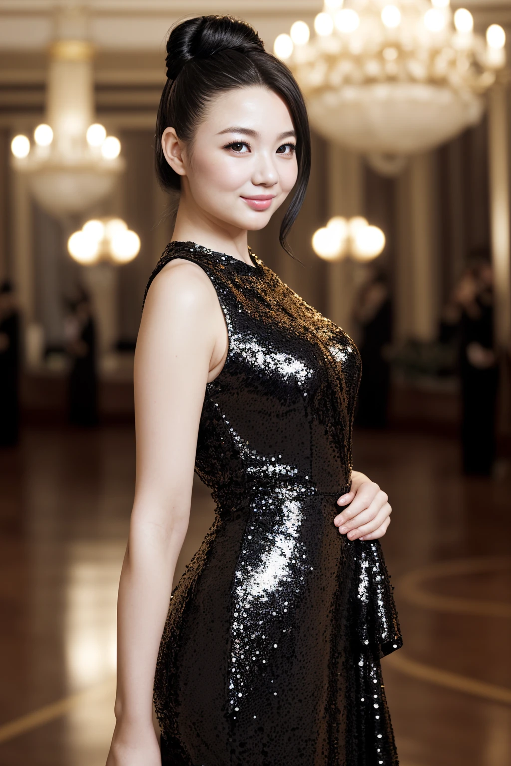 1girl,(wearing a sleeveless glittery evening dress:1.2),(RAW photo, best quality), (realistic, photo-realistic:1.4), masterpiece, an extremely delicate and beautiful, extremely detailed, 2k wallpaper, Amazing, finely detail, extremely detailed CG unity 8k wallpaper, ultra-detailed, highres, soft light, beautiful detailed girl, extremely detailed eyes and face, beautiful detailed nose, beautiful detailed eyes,cinematic lighting,city lights at night,perfect anatomy,slender body,smiling  <lora:kidoibuki_lora:0.8>