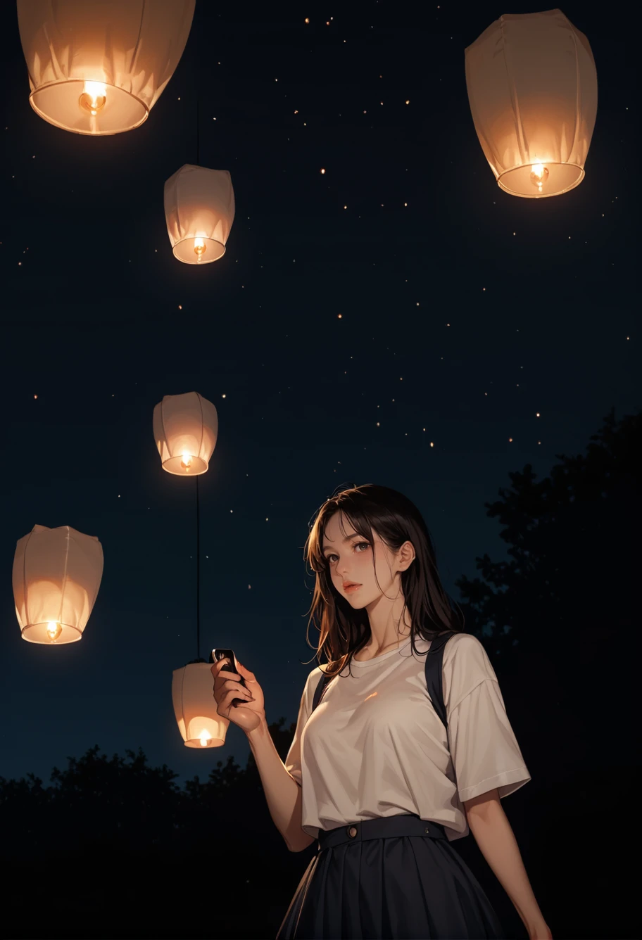 ,ruanyi0799,lantern,glowing,night sky,<lora:0799 Kongming lantern_v1_pony:1>, score_9,score_8_up,score_7_up,,8k,1girl,solo,,