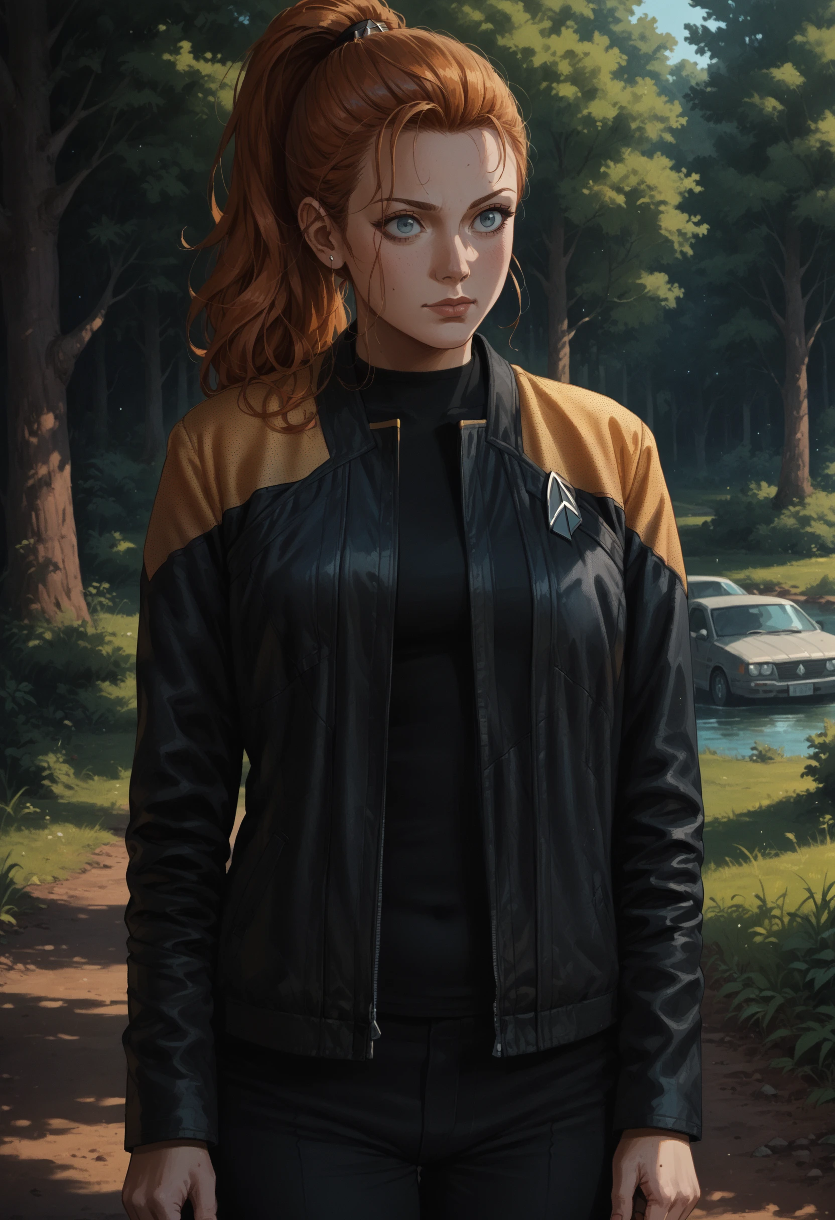 core_9, score_8_up, score_7_up ,score_6_up, 1girl,scenery,ginger,ponytail,
pcdjck,Star trek jacket,yellow shoulders,black shirt
,<lora:PicardJacketPony>