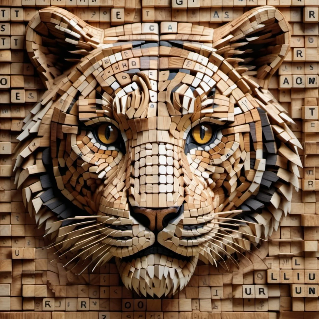 close up of tiger made out of scrabblestyle    , <lora:scrabblestyleXL_LoRA:1>