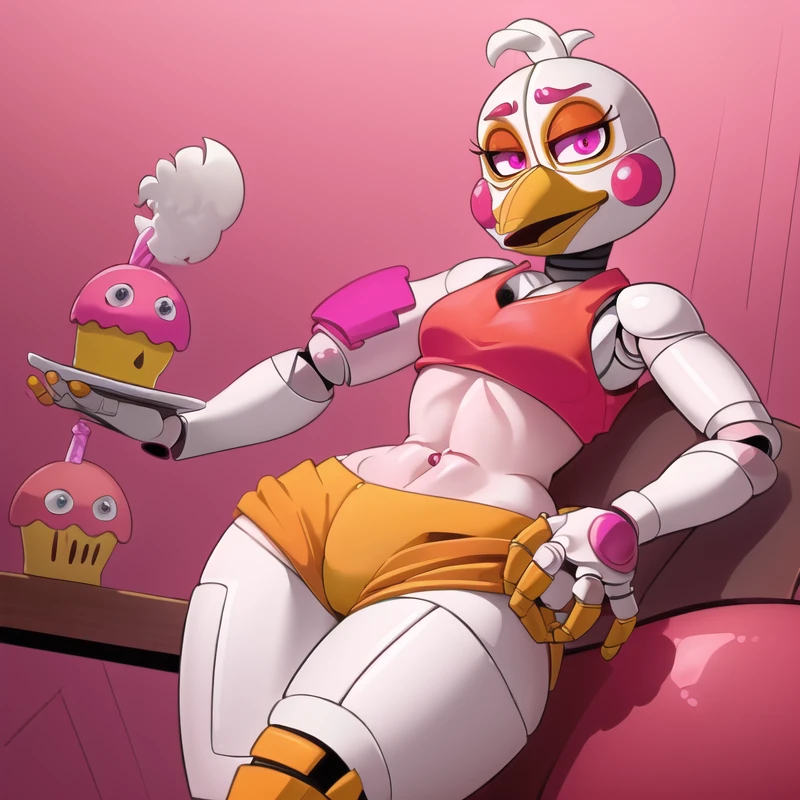 score_9, score_8_up, score_7_up, 1girl, solo, Jenny, white skin, joints, android, holding tray, hooters uniform, orange skirt, looking at viewer, crossed legs, , wide , thighhighs, high heels, elbow gloves, choker, detailed background, indoors, restaurant, <lora:Jenny_Wakeman_PDXL_V2:1>