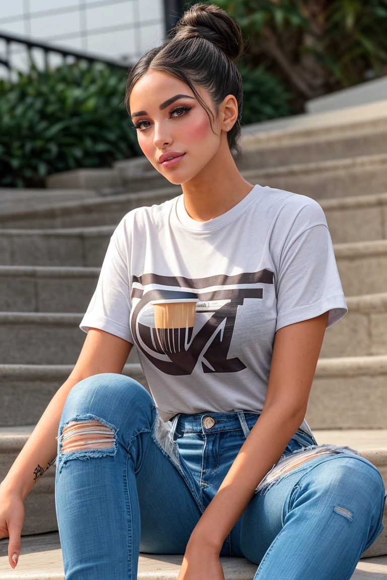 18 year old latina girl, brasilian girl, smoking a joint inside a coffe shop, Golden Locks hair, detailed freckles, blue eyes, very slim, thicc thighs, thicc ass, tight breast, posing in Amsterdam, modeling, wearing turtleneck, trench coat, large denim shorts, black gloves,scarf, The image,white plastic boots, realistic hyper-detailed photo captured in stunning Ultra HD, 8k resolution, Nikon D850, — style raw — c 10 — ar 2:3 — s 250V