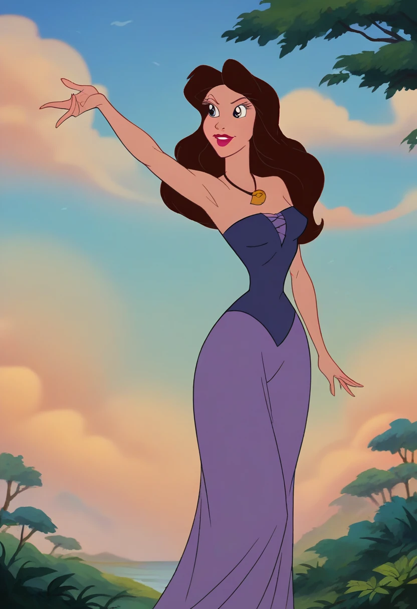 score_9, score_8_up, score_7_up, score_6_up, animation, retro artstyle, disney style, 1 girl va79ssa, sfw,  <lora:Vanessa_pxl_V0.0:0.9> vanessa, purple dress, dancing (in a meadow, daytime), from waist up
<lora:Smooth Anime 2 Style SDXL_LoRA_Pony Diffusion V6 XL:0.5>
<lora:Disney_Renaissance:0.5>