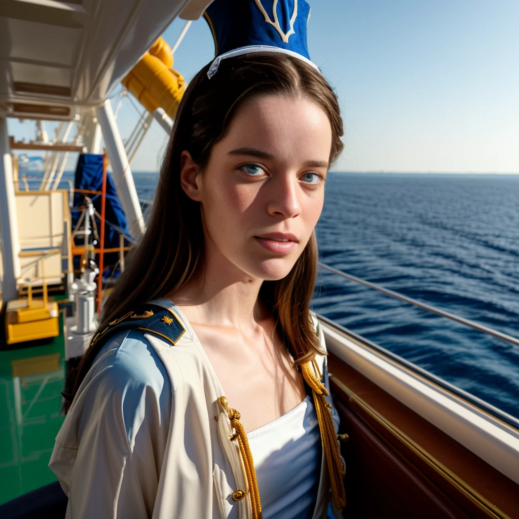 <lora:NatasjaDragic:1>  Natasja Dragic posing for a photo as a captain on a big ship , 4k, raw, fashion, masterpiece