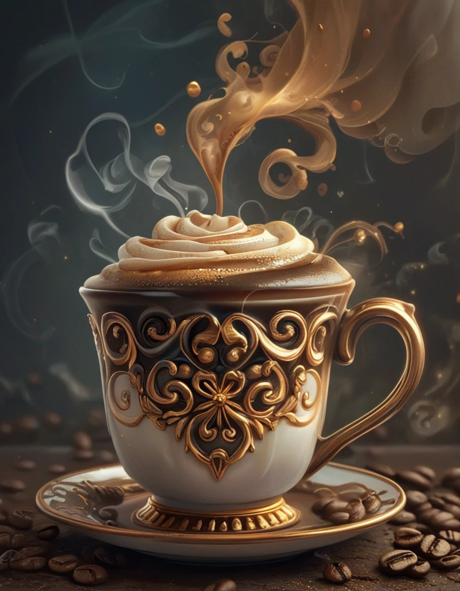 cup of coffee with swirling steam <lora:novuschroma17 style:1> novuschroma17 style
