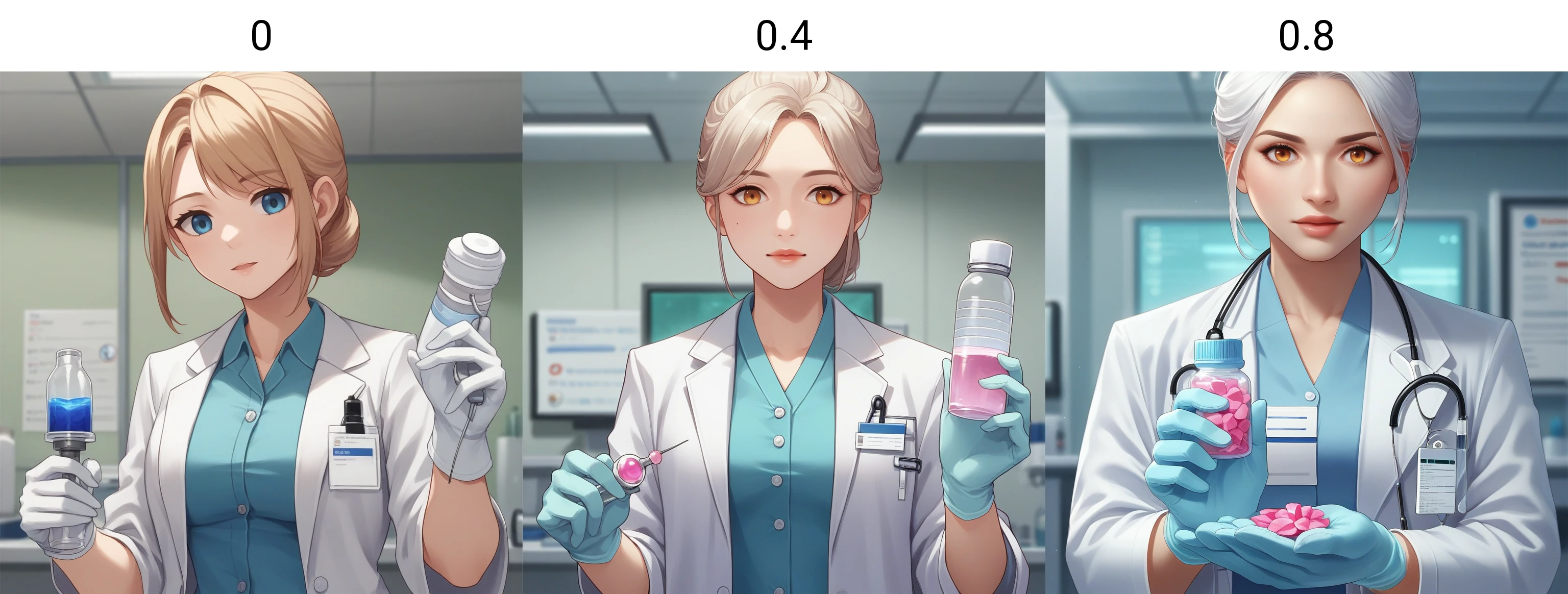 score_9, score_8_up, score_7_up, score_6_up, score_5_up, score_4_up, zPDXL2,source_anime,rating_questionable, 1girl, bust shot, doctor, labcoat, medical gloves, holding pill bottle,pill bottle, <lora:Medicine_Pills:0> standing, laboratory