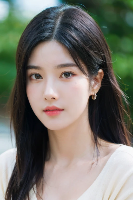 masterpiece, best quality, ultra-detailed, ultra high res, (photorealistic:1.4), raw photo, (realistic:0.2), 8k HDR, realistic lighting, 1girl, solo, asymmetrical hair, outdoors, bokeh, (detailed lips), (detailed pores), (detailed skin textures), (detailed face:1.2), (upper body:1.3), cardigans,