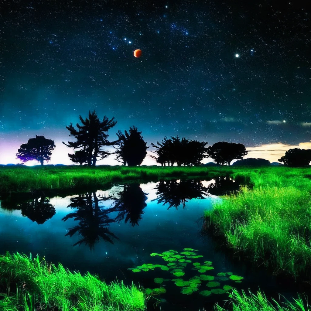 <lora:AborealNewNew:1>, HuemanAboreal2, Green Nature Night Photography Art