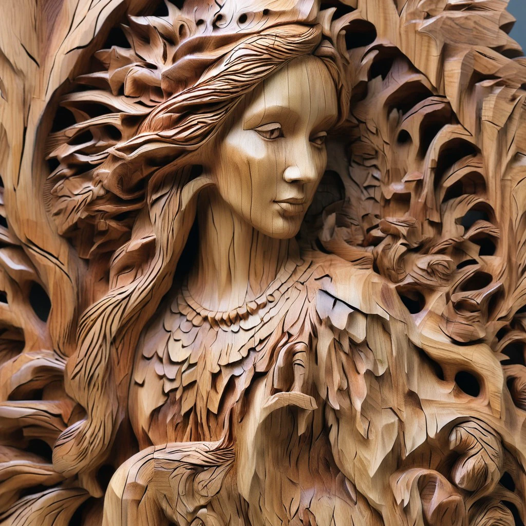 made of wood, wooden, detailed woman,