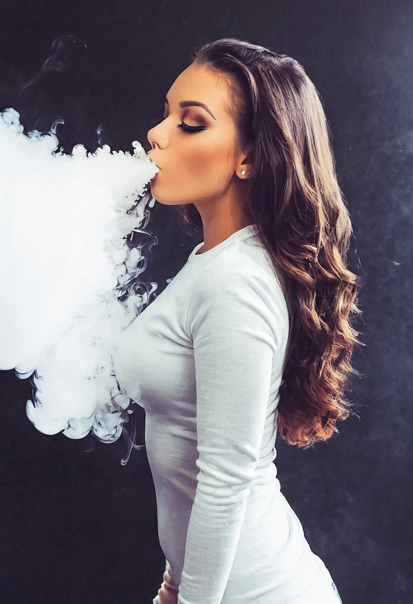 VapeXL, Girl blowing smoke  <lora:VapeXL-08:1.0>