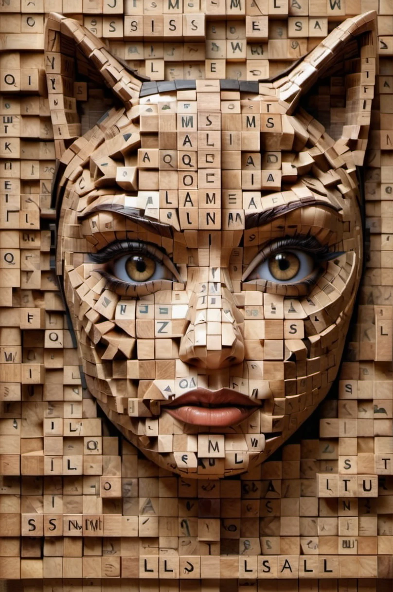 catwoman made out of scrabblestyle  <lora:scrabblestyleXL_LoRA:1>