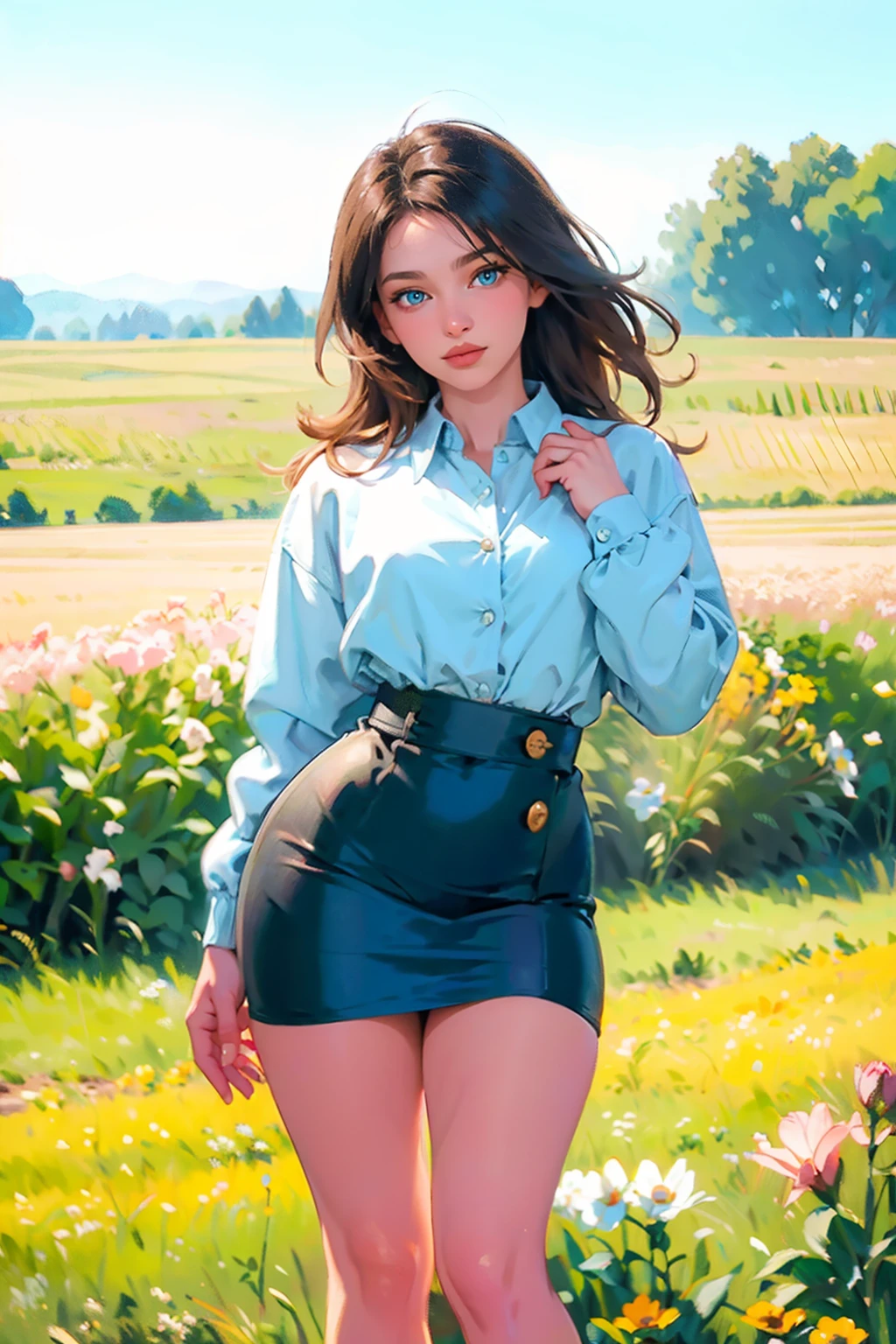  a photograph of (1girl, 28 years old, slight smile), <lora:ZH_MissBoAbrlic_v1:1>, zh_missboabrlic, solo, realistic, blue eyes, looking at viewer, wearing (jacket, button shirt, and pencil skirt)