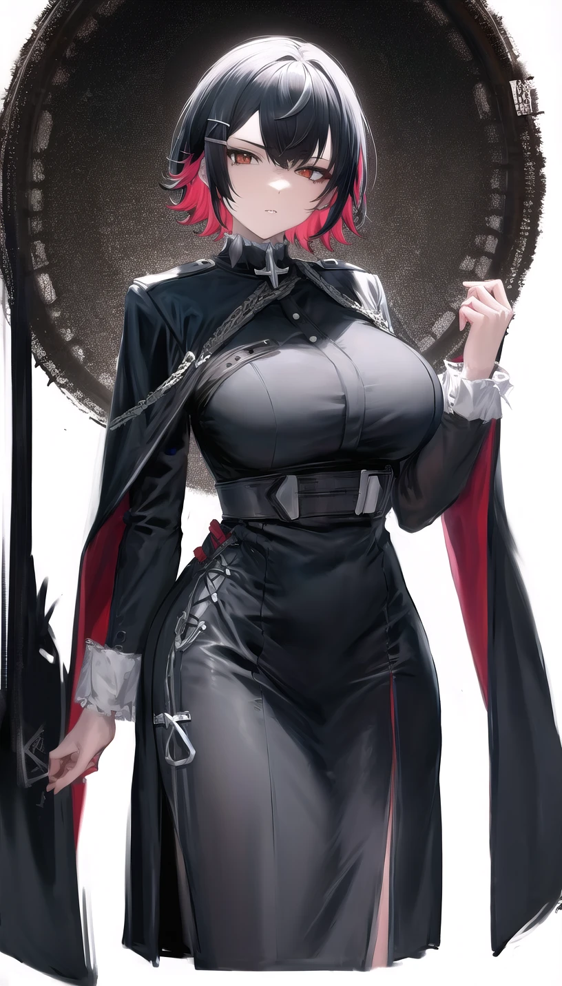 short hair,x_hairclip,
cassock,
milf,lady,mature female,
(white background,simple background:1.18),
highres,official art,original,masterpiece,best quality,
(large breasts:0.8),
<lora:ellen1:1>