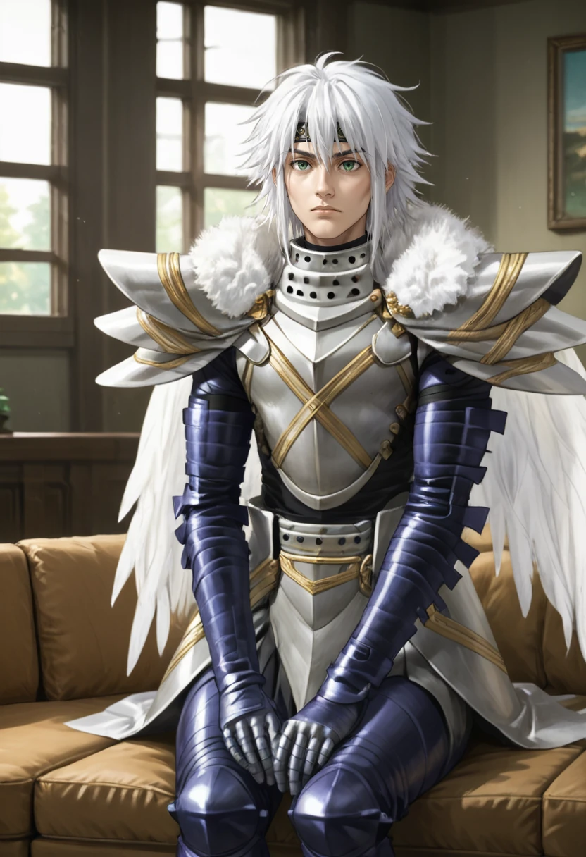 score_9, score_8_up, score_8,    <lora:Balmung_DotHack_for_PonyXl:0.8> 1boy, b4lmung, wings, male focus, armor, white hair, green eyes, headband, sitting on couch, living room, window,  source_anime,