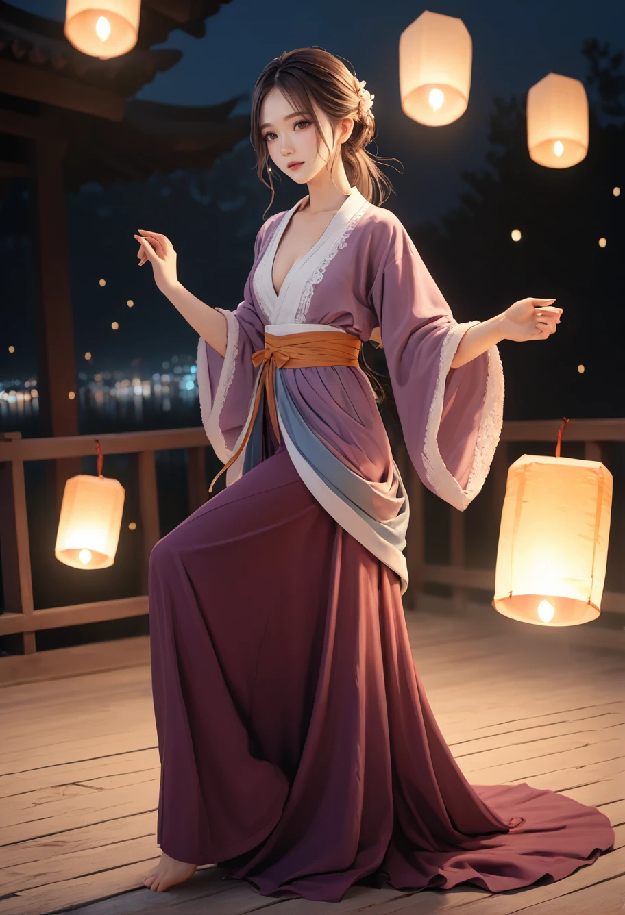 ,ruanyi0799,lantern,glowing,night sky,1girl,solo,hanfu,full body,dancing,<lora:0799 Kongming lantern_xl_v1:1>, masterpiece,best quality,ultra detailed,8K,super fine illustration,highly detailed beautiful face and eyes,perfect anatomy,professional lighting,