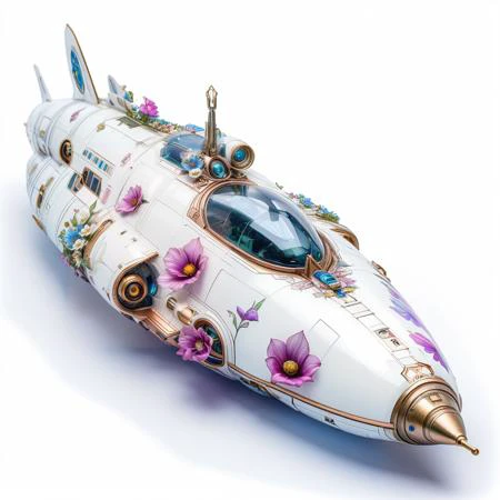 Clear white background, flowers, intricate design, ArsMJStyle, Art Noveau, (Spaceship), <lora:ArsMJStyleSDXL_-_Art_Nouveau:1>
