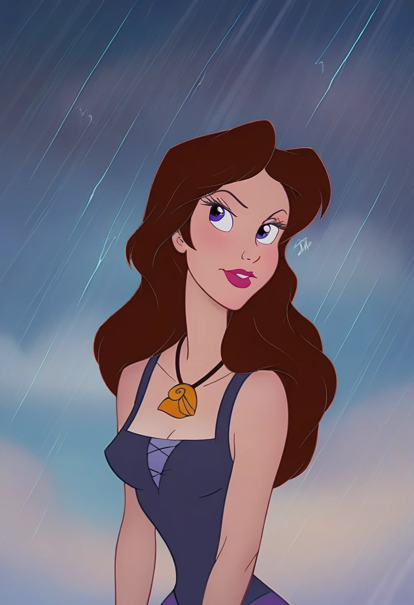 score_9, score_8_up, score_7_up, score_6_up, animation, retro artstyle, disney style, 1 girl va79ssa, sfw,  <lora:Vanessa_pxl_V0.0:1> vanessa, purple dress, (on a misty beach, nighttime, storm), from waist up, close-up
<lora:Smooth Anime 2 Style SDXL_LoRA_Pony Diffusion V6 XL:0.5>
<lora:Disney_Renaissance:0.5>