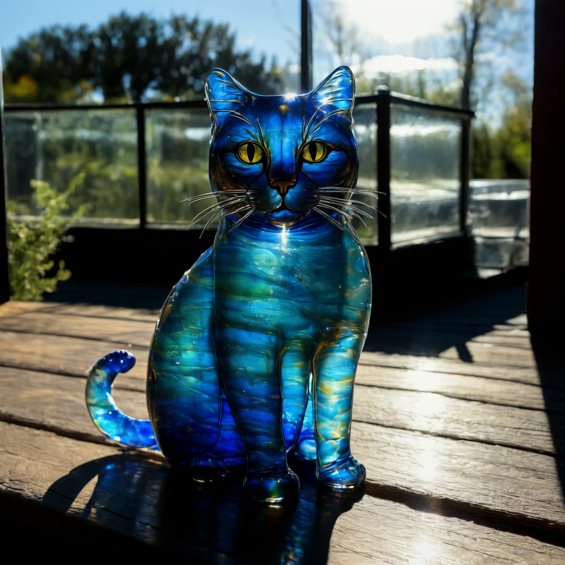 A glass cat on the porch, basking in the sunshine.

<lora:LiquidGlass01_CE_SDXL:0.8> LiqGlassCE