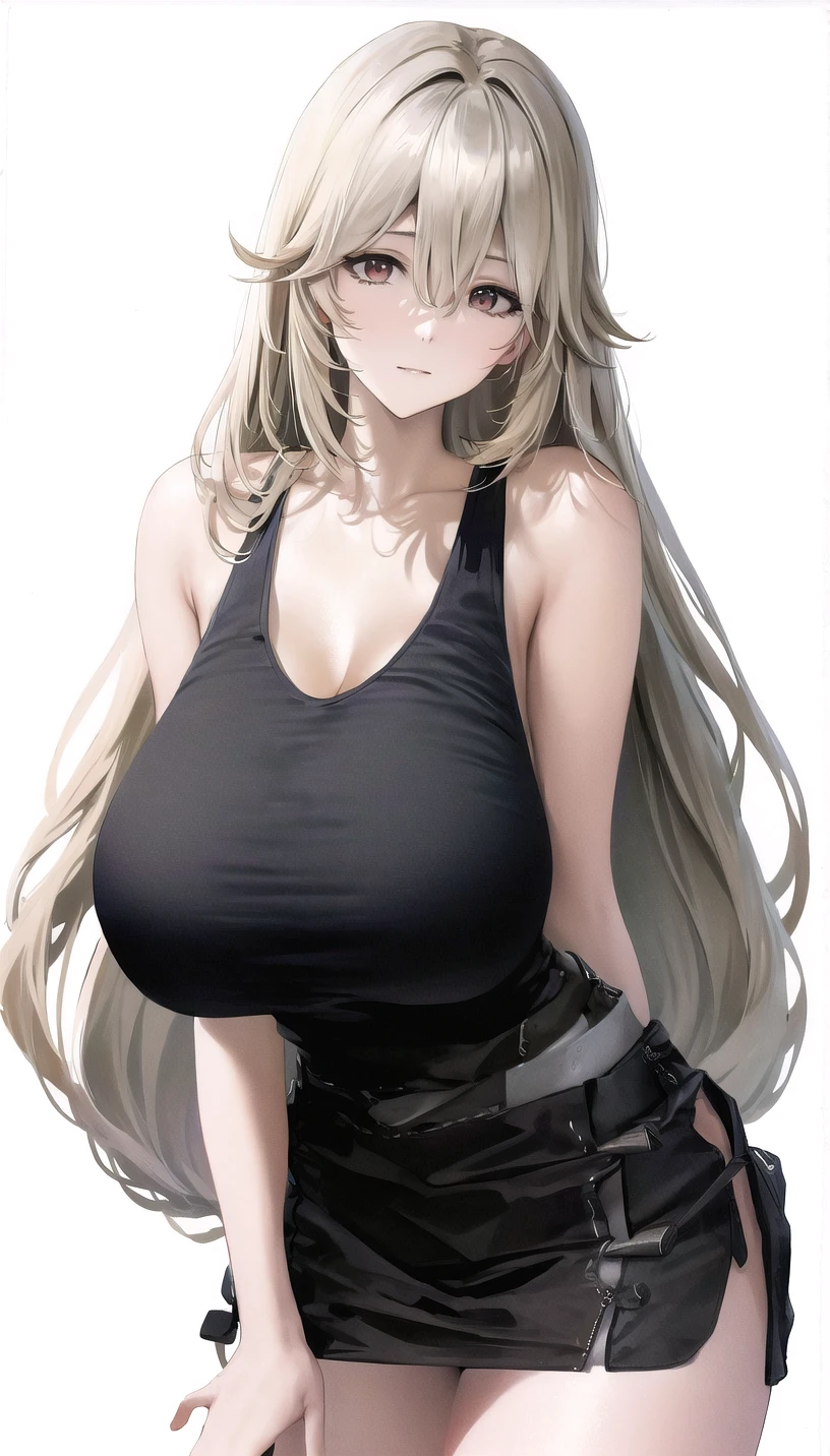 light blonde hair, 
(tank top:1.28),
lady,milf,mature female,
(white background,simple background:1.18),
highres,official art,original,masterpiece,best quality,
(large breasts),
<lora:alexandrina1:1.2>