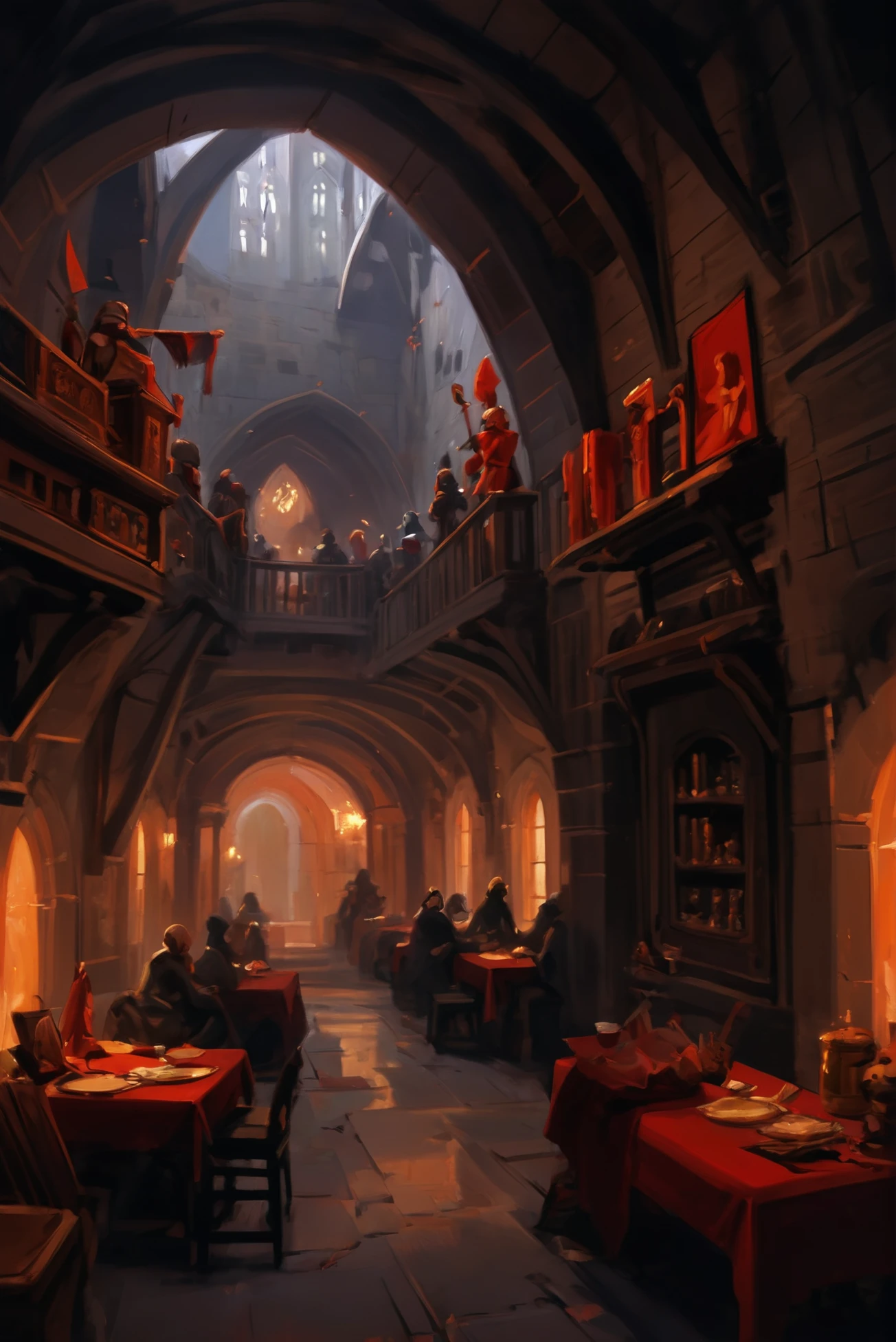 digital painting, High Fantasy __ei/race__ Library, (crowded:1)<lora:EnvyMedievalInteriorXL01:0.75>