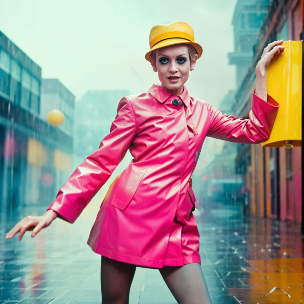 Pnom Phen, <lora:twiggy:1>  twiggy posing for a photo singing in the rain , 4k, raw, fashion, masterpiece