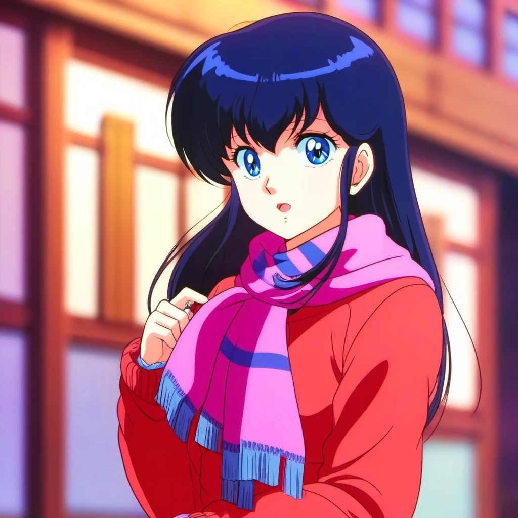 anime artwork 1girl, long black hair, bangs, blue eyes, scarf, sweater <lora:KyokoOtonashi1024:0.8> . anime style, key visual, vibrant, studio anime,  highly detailed