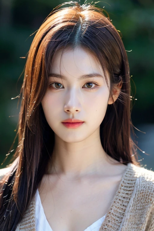 masterpiece, best quality, ultra-detailed, ultra high res, (photorealistic:1.4), raw photo, (realistic:0.2), 8k HDR, realistic lighting, 1girl, solo, asymmetrical hair, outdoor, bokeh, (detailed lips), (detailed pores), (detailed skin textures), (detailed face:1.2), (upper body:1.3) cardigans,
