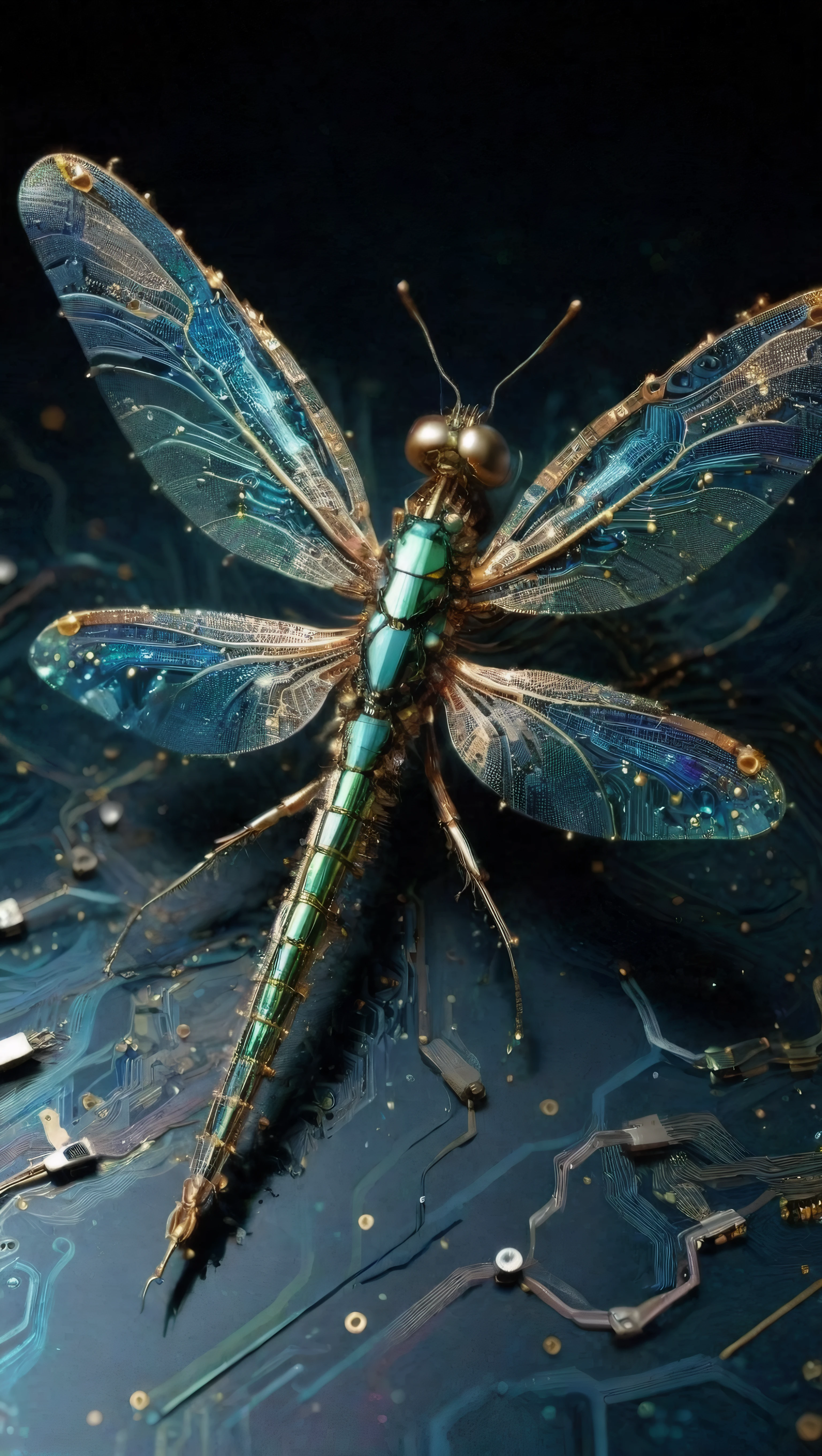 <lora:lcm-lora-sdxl:1>,<lora:add-detail-xl:1>,<lora:Cybernetic_Style_-_World_Morph:1>,wm_cyber,dragonfly made of circuits,