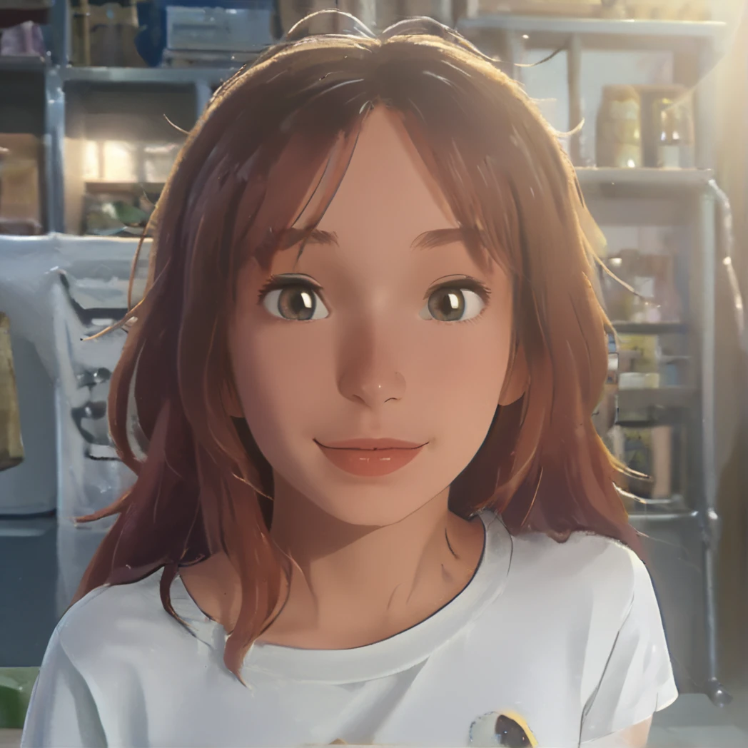 1girl, looking at the camera, highly detailed hair, 
highly detailed eyes, wearing a tshirt, highly detailed, best quality, (UHD, 8K, ultra detailed, 
highly detailed, best quality, soft smile, best aesthetic, high detail, amazing detail, masterful, work of a master), your name, anime style, anime, illustration,
