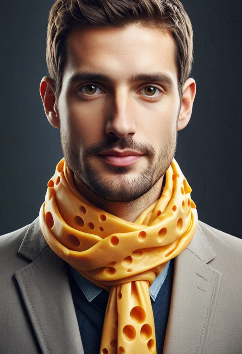 cheesemorph, a portrait of a man wearing a scarf