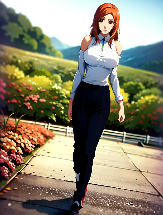 Orihime Inoue, solo, standing, outside, 1girl         <lora:Orihime-Inoue1:1>