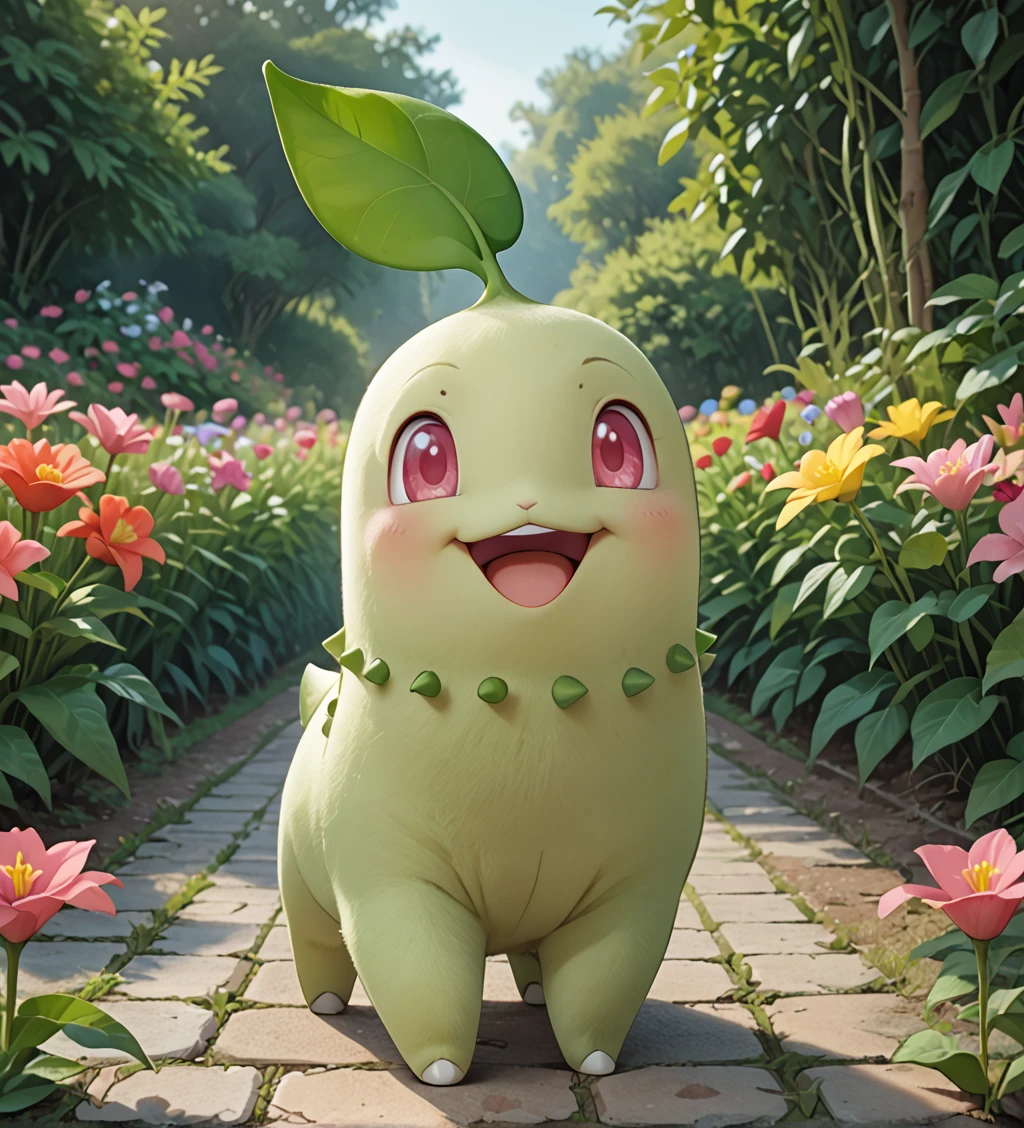 score_9,score_8_up,score_7_up,vivid bright colors,
zzChikorita,looking at viewer,smile,open mouth,standing,full body,flower,:d,outdoors,pink eyes,happy,flower garden,hydrangea,flowers everywhere,<lora:ex1:1>,<lora:StarterPokemon_PDXL:1>,