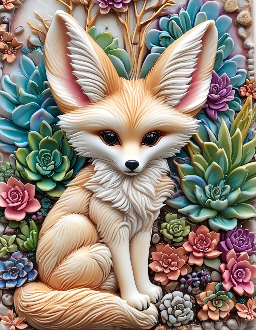 fennec fox with succulents  <lora:novuschroma54 style:.9> novuschroma54 style