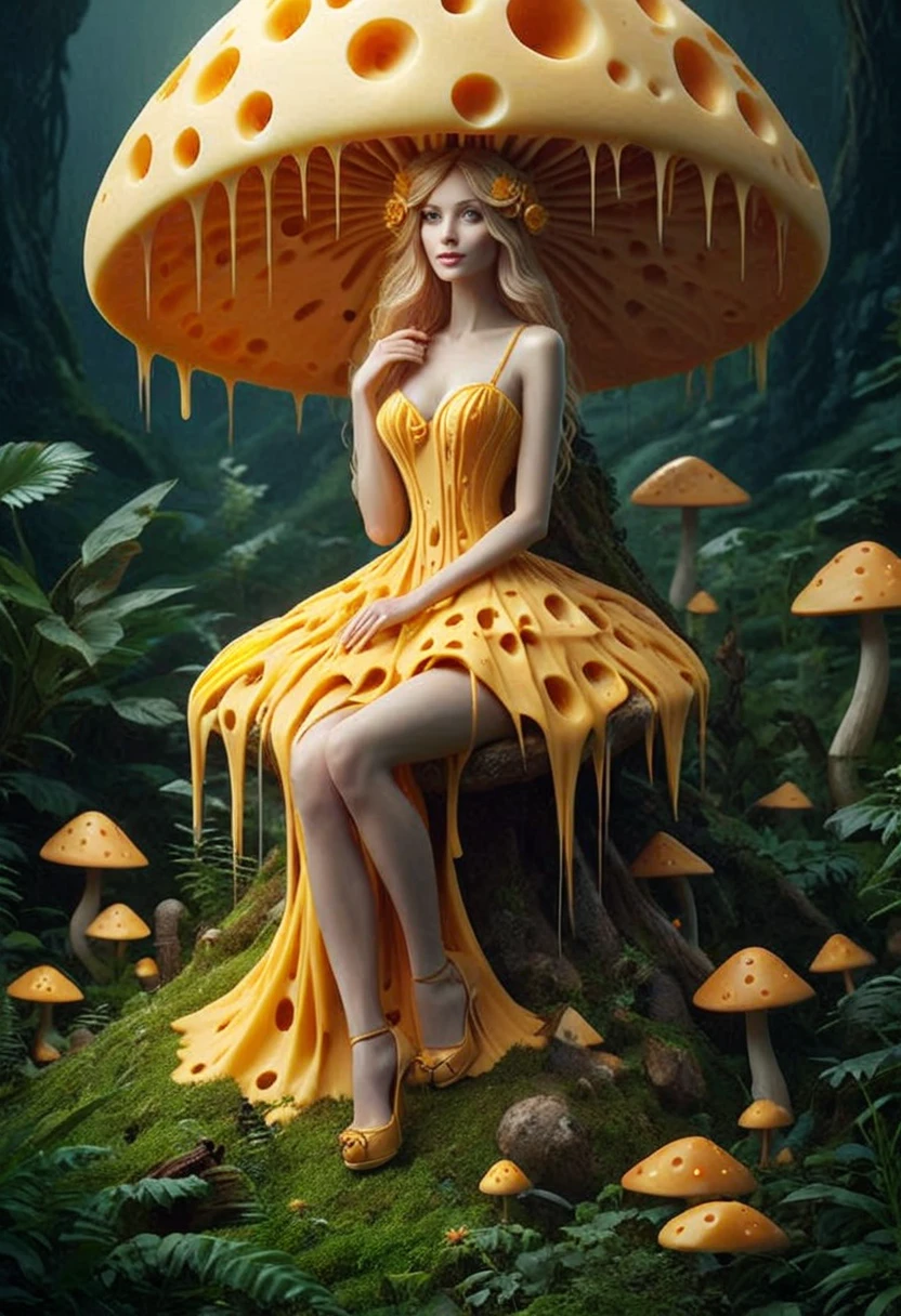 cheesemorph, a fairy sitting on a mushroom