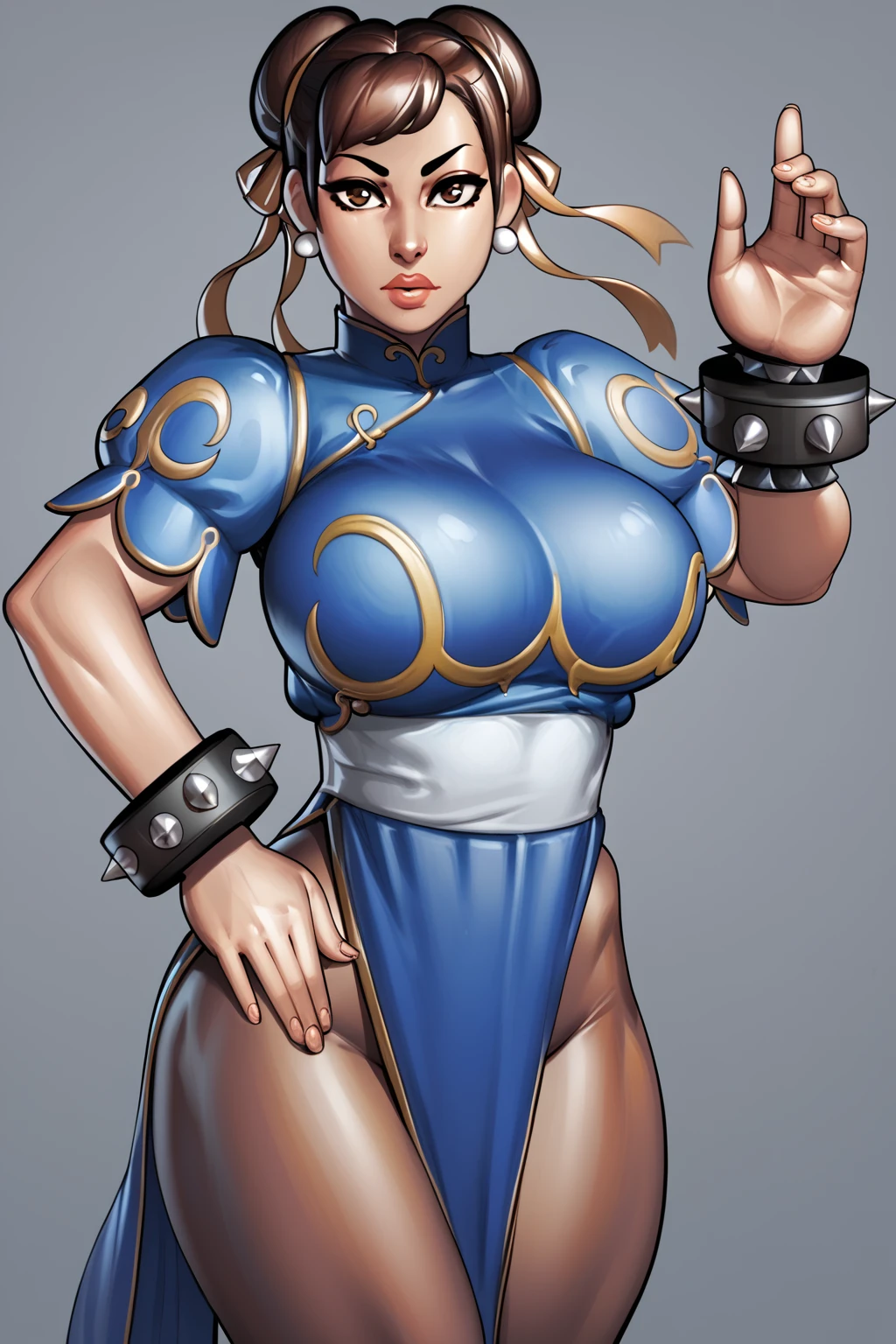 score_9, score_8_up, score_7_up, score_6_up, score_5_up, source_anime, 1girl,wide hips, upper body,Chun li , spikey choker, Chinese clothes, exposed breasts,erect nipples, , ,, pussy, large breasts bedroom eyes, perky boobs, stockings, tight waist, thick thighs, cowboy shot, pinup, slutty pose, seductive, bracelets, exposed pussy, pussy,