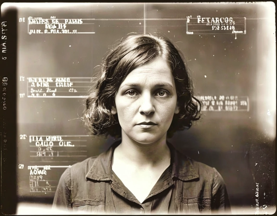 1920smugshot, 1920s mugshot of a woman, <lora:SDXL_1920smugshots_LoRA_v2:1>