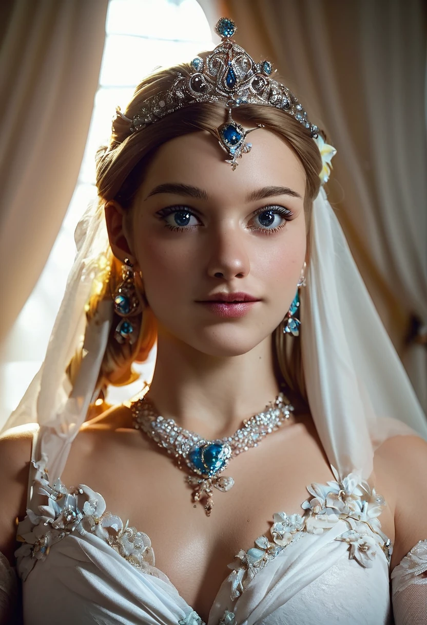 2d, score_9, score_8_up, score_7_up, realistic, 1girl, solo, beautiful young woman, princess, tiara, jewelry, elegant long gloves, elegant gown, dynamic, in palace, dramatic lighting, pretty girl, cute, perfect face, medium angle, <lora:RealPrincess:0.7>  <lora:R3DStyle:0.7>