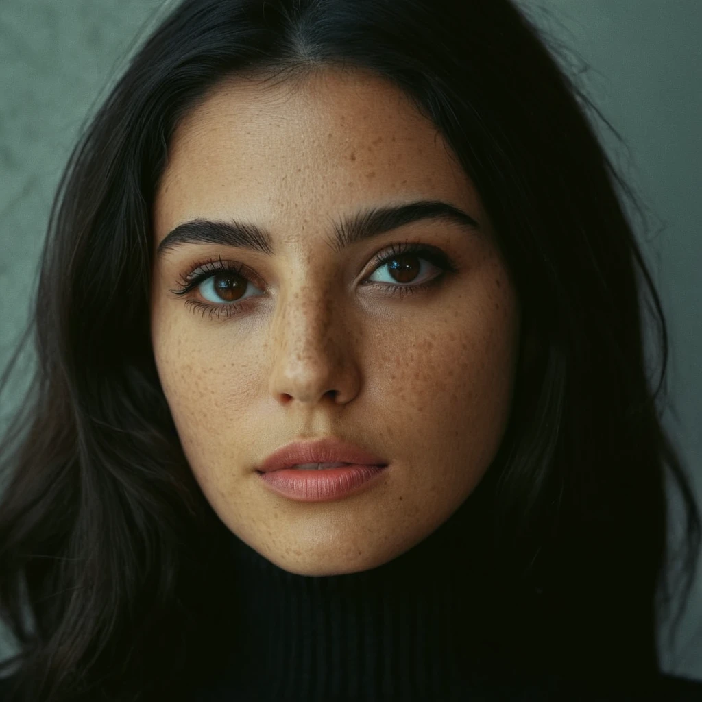 cinematic film still of <lora:detailed_notrigger:0.3>
<lora:facial expression style v2:0.1>
<lora:perfection style:0.2> perfection style
<lora:TeethXL:0.1>
<lora:detailed:0.1> detailed
<lora:skin texture style:1>
A cinematic skin texture style still image of a woman with long hair and a black turtle neck, detailed skin pore, film still, still photography style, sharp style, detailed style, perfect style, perfection style, Kodak film skin tone style, fujifilm skin tone style, professional photography style, skin textured, skin texture style, 1girl, solo, long hair, looking at viewer, black hair, brown eyes, upper body, parted lips, teeth, sweater, lips, turtleneck, portrait, realistic, nose, wall, brown hair
, shallow depth of field, vignette, highly detailed, high budget, bokeh, cinemascope, moody, epic, gorgeous, film grain, grainy