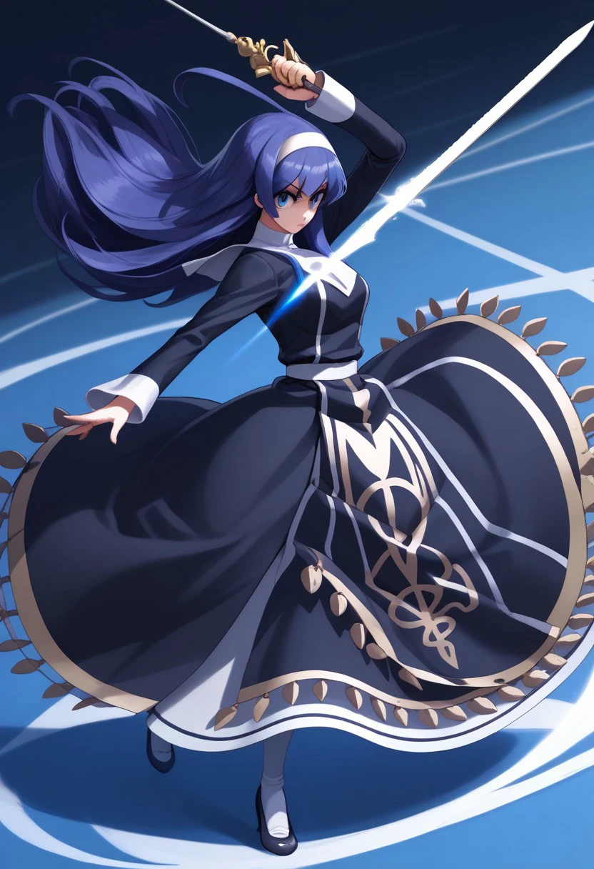 score_9, score_8_up, score_7_up, source_anime, 1girl,  ORIE BALLARDIAE, ORIE BALLARDIAE REGULAR CLOTHES, SWORD, RAPIER, HOLDING WEAPON, kick