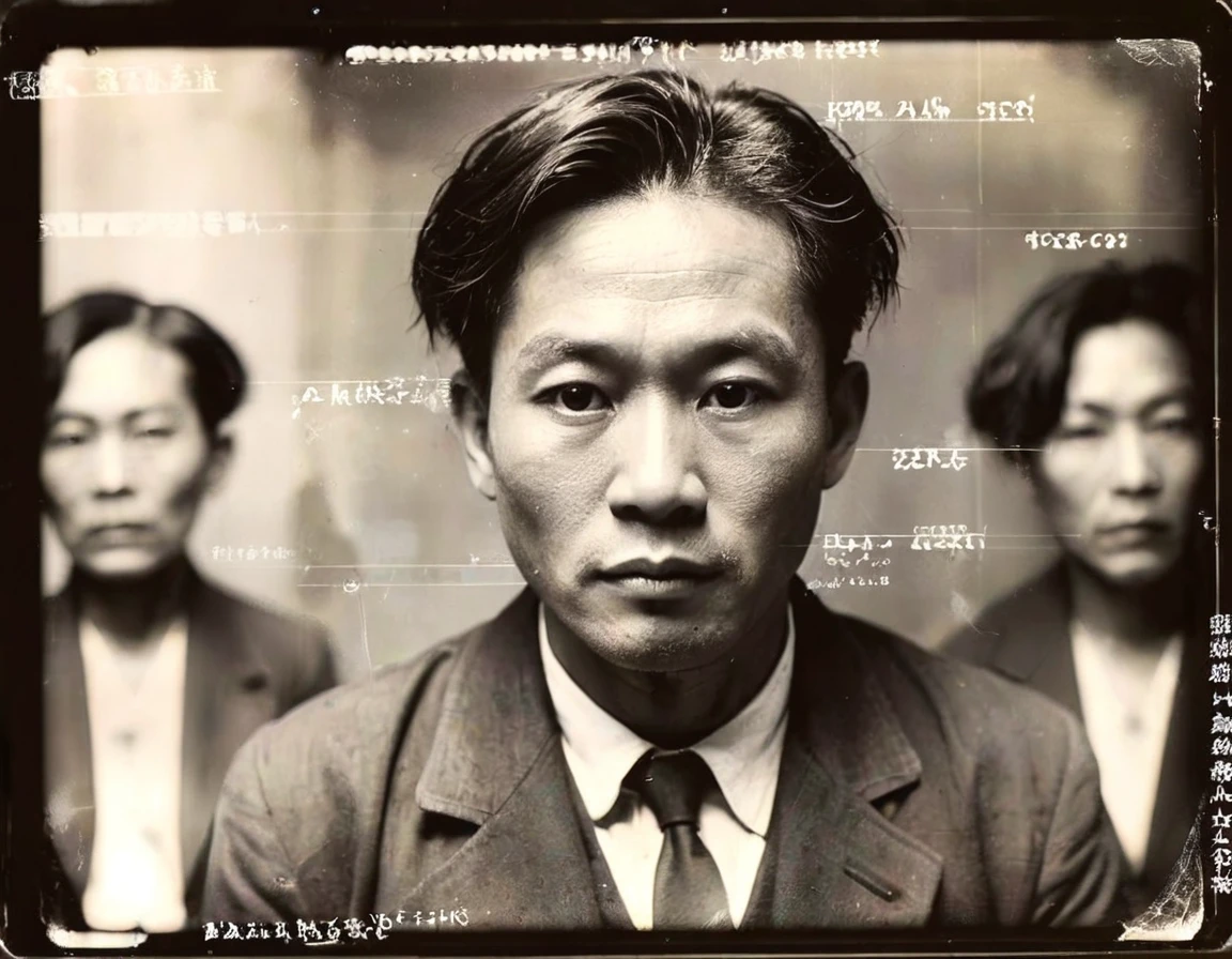 1920smugshot, 1920s mugshot of an asian man, <lora:SDXL_1920smugshots_LoRA_v2:1>