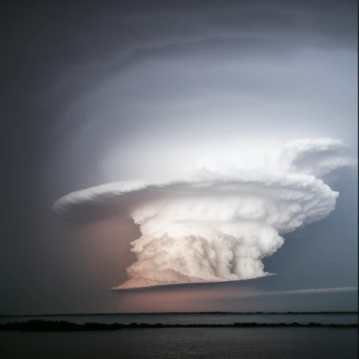 Large thunderstorm over tsunami, huge clouds