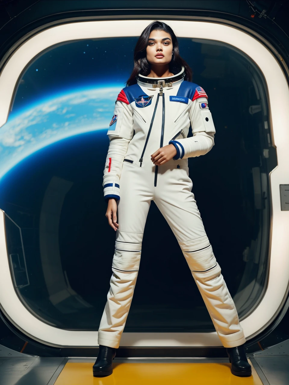 Pnom Phen,  <lora:DanielaBraga:1> Daniela Braga, fully dressed, decently dressed,  posing for a photoas an astronaut , 4k,raw,  fashion, masterpiece