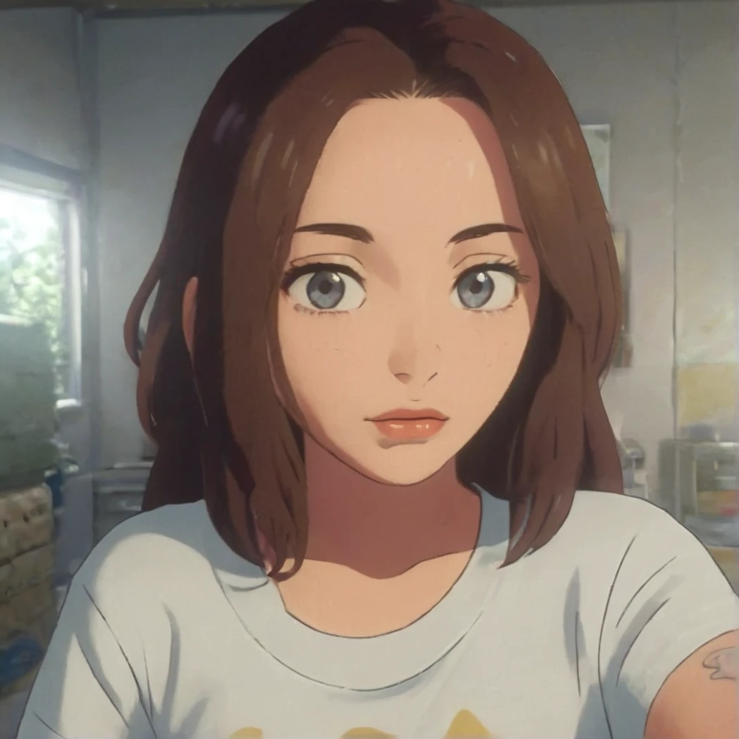 1girl, looking at the camera, highly detailed Medium Brown hair, 
highly detailed eyes, wearing a tshirt, highly detailed, best quality, (UHD, 8K, ultra detailed, 
highly detailed, best quality, large soft breasts, soft smile, best aesthetic, high detail, amazing detail, masterful, work of a master), your name, anime style, anime, illustration,
