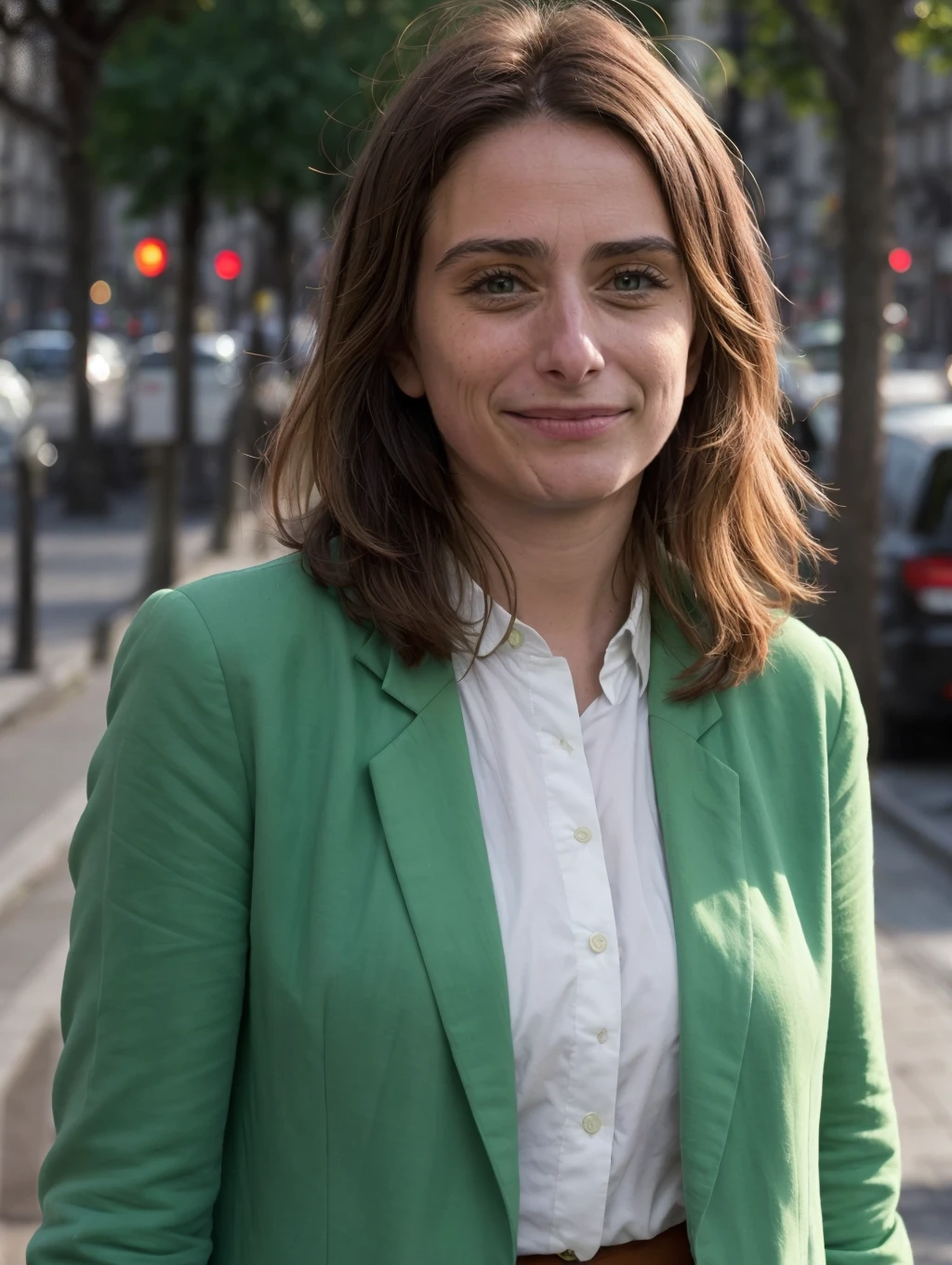 Marine8, 1girl, smile, green blazer, street, paris