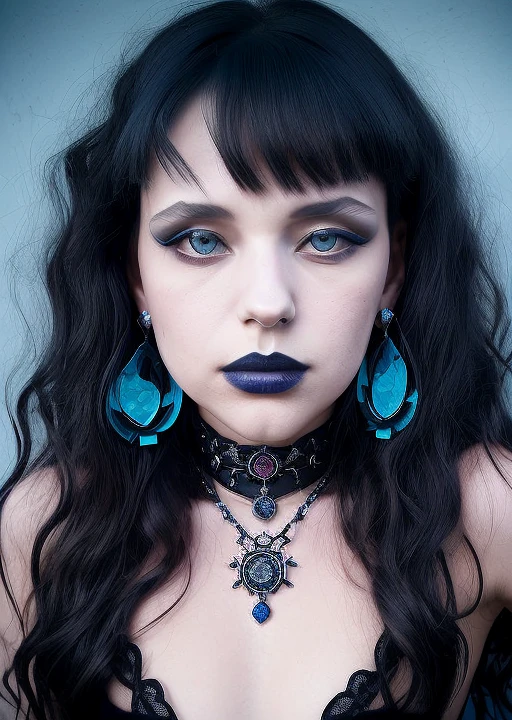 bruna,  gothic, blue eyes, black long hair, jewelry, closed mouth, earrings, lips, piercing, portrait, close-up, realistic, nose, self shadows, perfect photo, photorealistic, masterpiece, analog photo, sony 50mm<lora:bruna_linzmeyer_v1:1.0> <lora:gothic_v1:0.5>