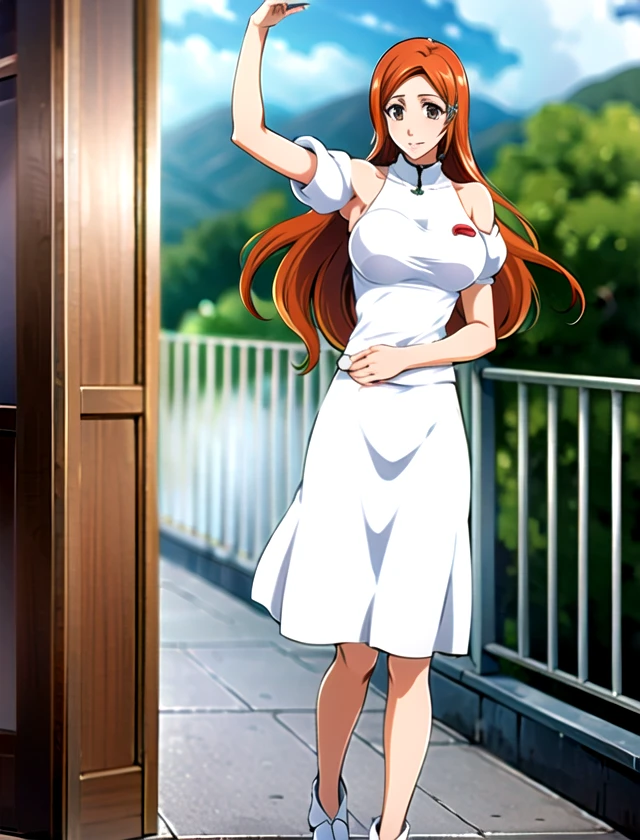 Orihime Inoue, solo, standing, outside, 1girl         <lora:Orihime-Inoue1:1>