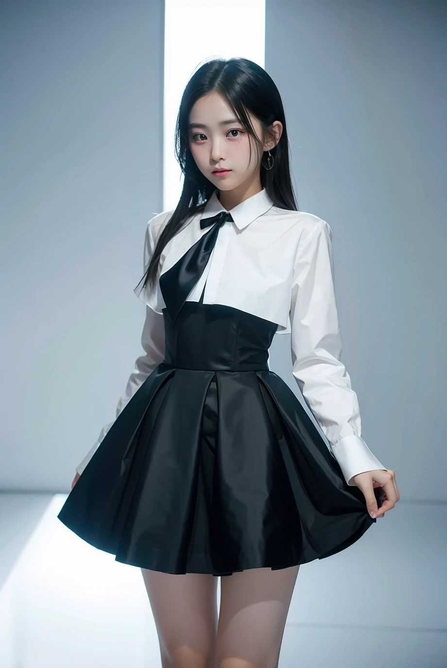 1girl, black  random formal attire, white background,    <lora:Itzy_ryujin-04:1>