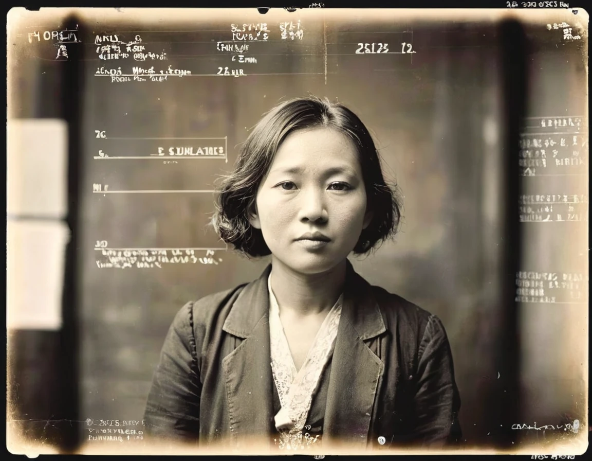 1920smugshot, 1920s mugshot of an asian woman, <lora:SDXL_1920smugshots_LoRA_v2:1>