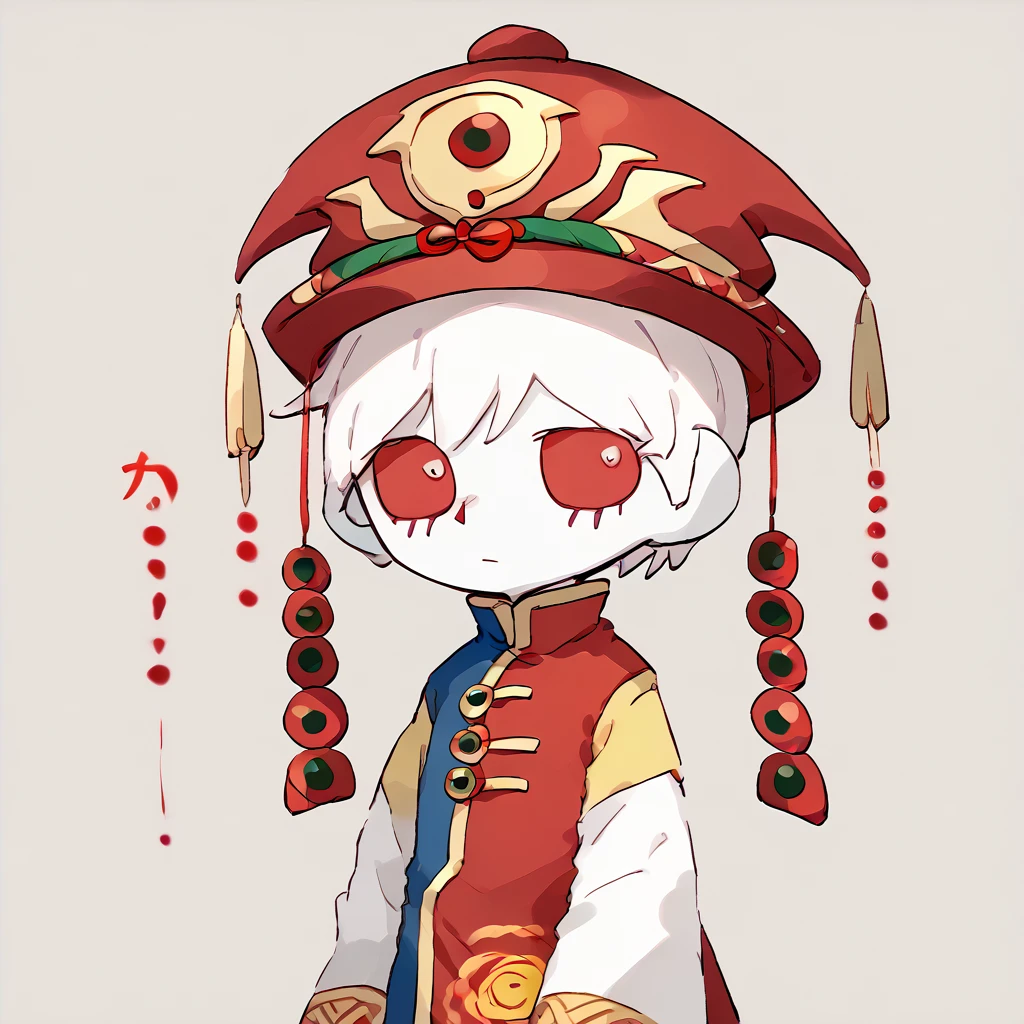 <lora:!:1>, <lora:smiragkb:0.8> miramatter, hat, chinese clothes, red eyes, white hair, short hair, red sclera, white skin, colored skin