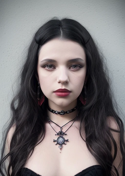 bruna,  gothic, red eyes, black long hair, jewelry, closed mouth, earrings, lips, portrait, close-up, realistic, nose, self shadows, perfect photo, photorealistic, masterpiece, analog photo, sony 50mm, intrincate datails<lora:bruna_linzmeyer_v1:1.0> <lora:gothic_v1:0.5>